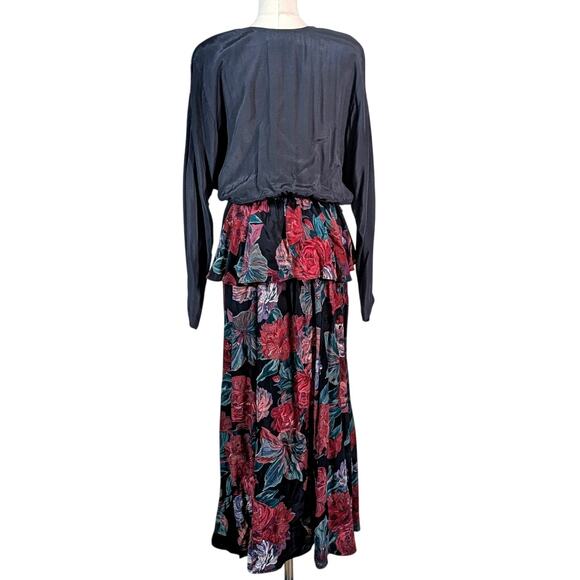 Vintage Carole Little Floral Maxi Dress 80s Romantic Rose Print Size 10 - Picture 4 of 9